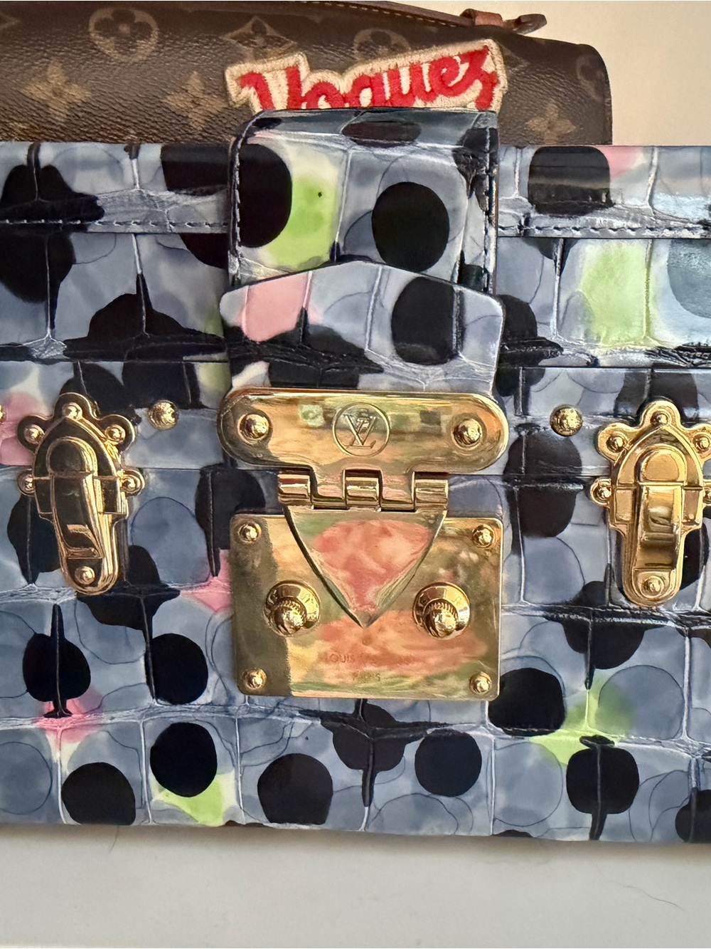 Painted alligator trunk bag, Louis Vuitton Petite Malle EXOTIC WITH PAPERS